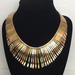 Vintage Tri Color Metal Bib Necklace
